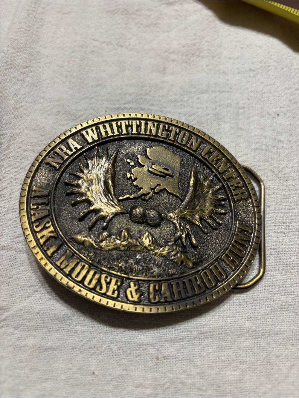 Alaska Moose & Caribou Hunt Commemorative Belt Buckle - Brass Tone
